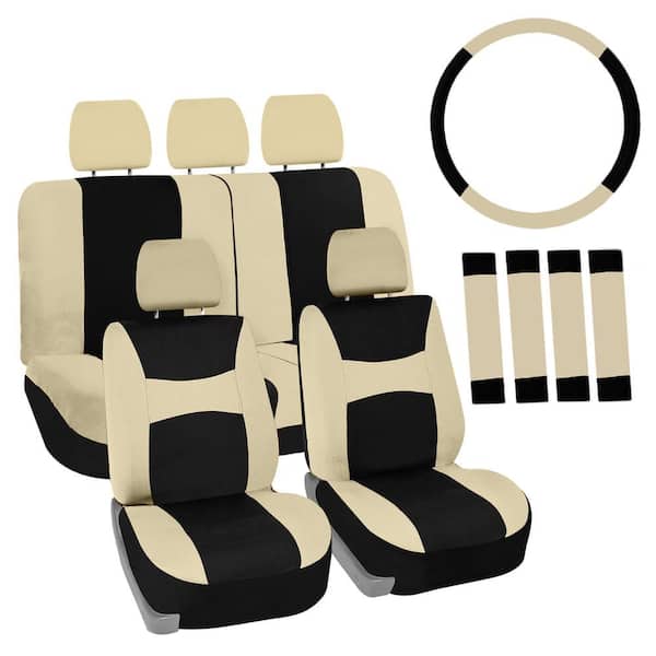 FH Group Light and Breezy Fabric 21 in. x 21 in. x 2 in. Full Set Seat  Covers with Steering Wheel Cover and 4-Seat Belt Pads DMFB030BGE115CM - The Home  Depot