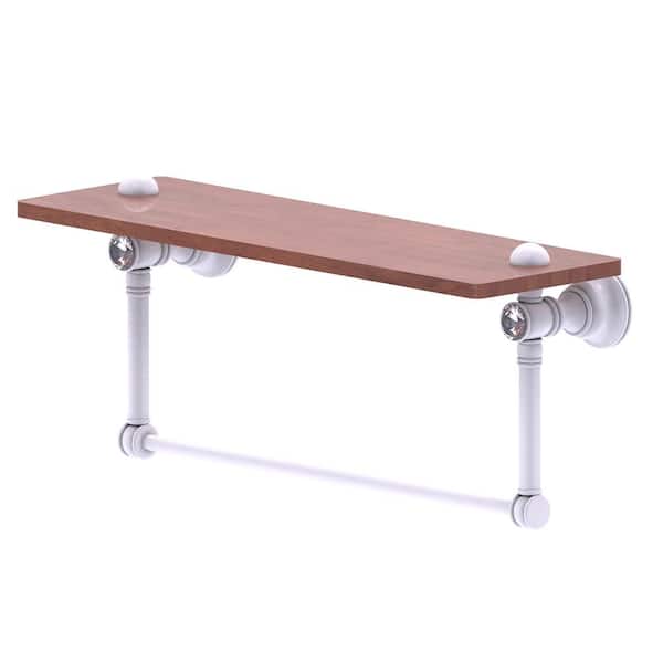 Carolina Crystal 16 in. W 7 in. H x 5.54 in. D Brass Rectangular Wood Shelf with Integrated Towel Bar in Matte White