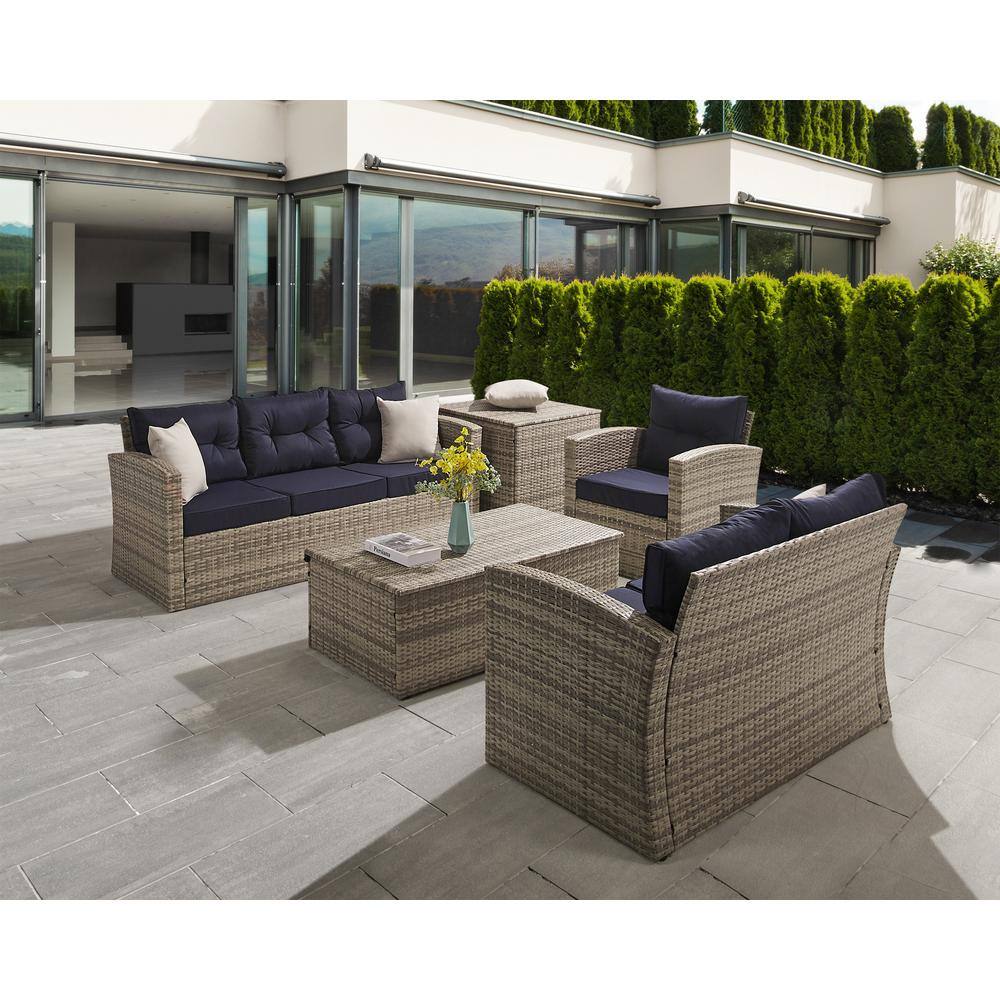 LAUREL CANYON 5-Piece Wicker/Rattan Metal Outdoor Patio Sectional ...