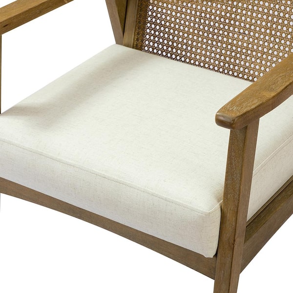 Blake Light Brown Rattan Accent Chair with Fabric Cushion