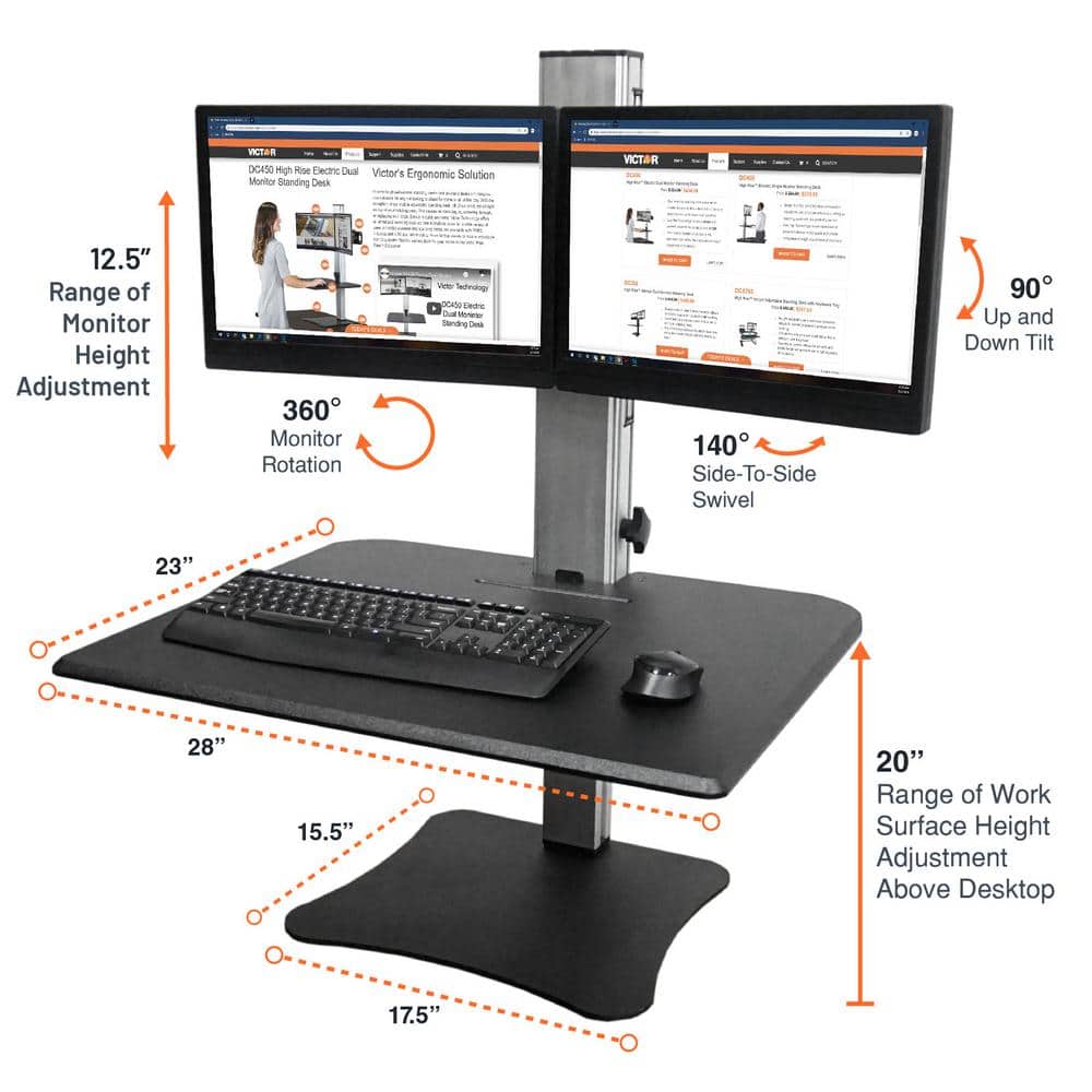 ElevatePro 28" Black Wood and Steel Dual Monitor Standing Desk Converter