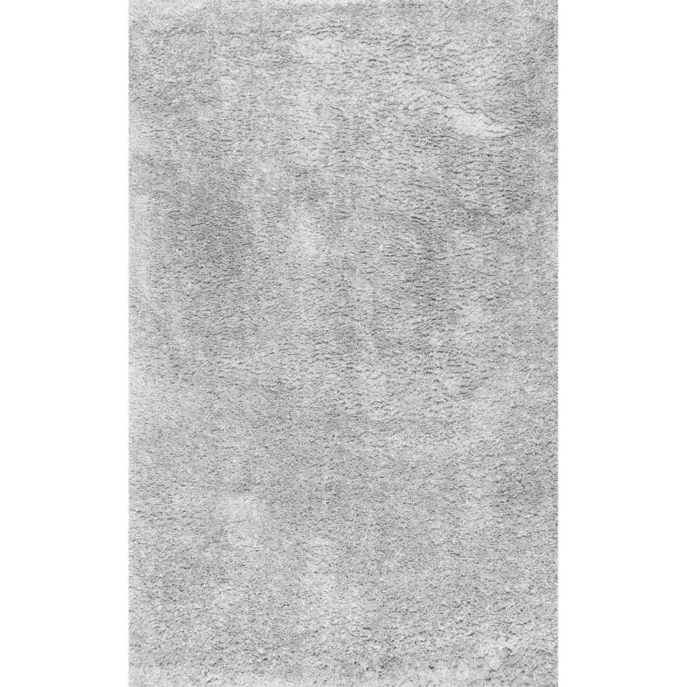 Gray Synthetic Solid Shag Area Rug 5' 3" x 7' 7"