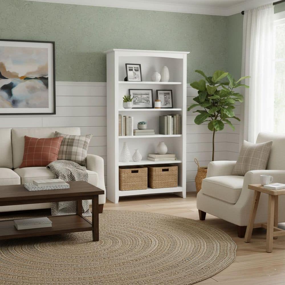 International Concepts 60 in. White Wood 5-shelf Standard Bookcase