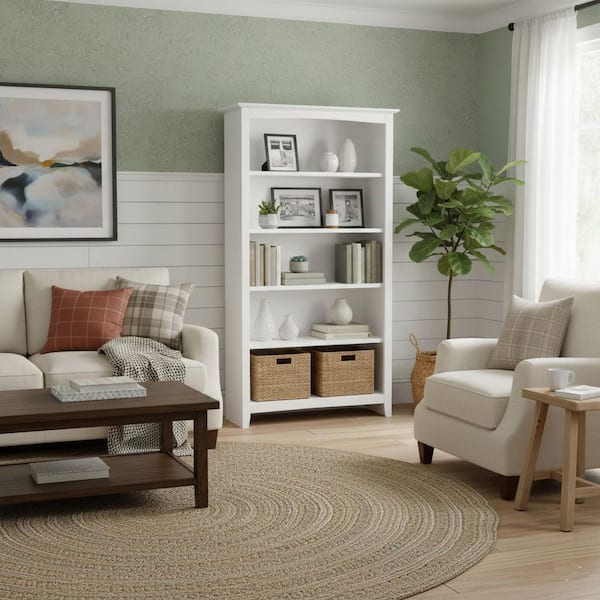 International Concepts 60 in. White Wood 5-shelf Standard Bookcase with Adjustable Shelves