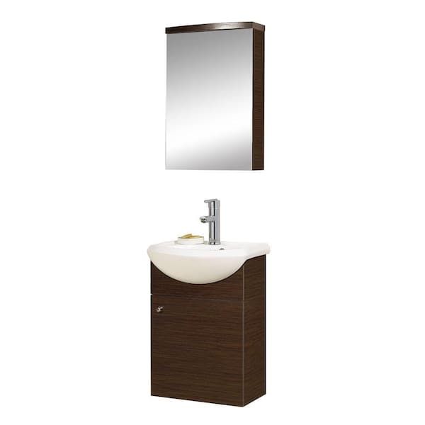 DreamLine 16.75 in. Vanity in Wenge with Porcelain Vanity Top in White and Medicine Cabinet-DISCONTINUED