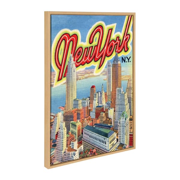 Kate and Laurel Sylvie New York NY Vintage Travel Postcard by Corinna Buchholz of Piddix Natural Framed Art Print 23 in. x 33 in.