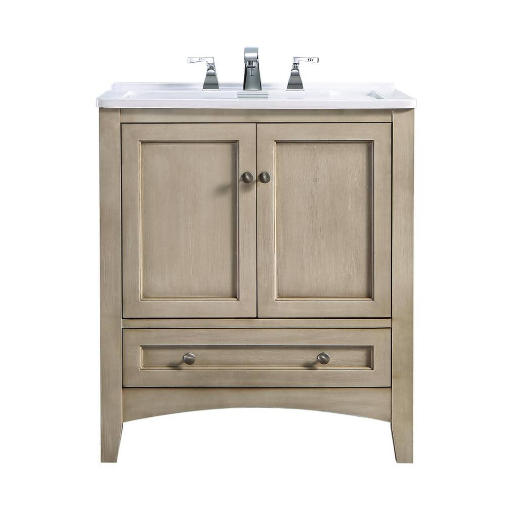 Delia 30 in. x 22 in. Off-White Wood Undermount Laundry Utility Sink