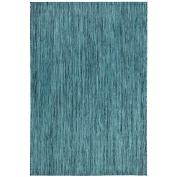 SAFAVIEH Beach House Turquoise 4 ft. x 6 ft. Solid Striped Indoor/Outdoor Patio  Area Rug