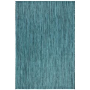 Beach House Turquoise 7 ft. x 9 ft. Solid Striped Indoor/Outdoor Patio  Area Rug