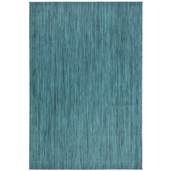 SAFAVIEH Beach House Turquoise 7 ft. x 9 ft. Solid Striped Indoor/Outdoor Patio  Area Rug