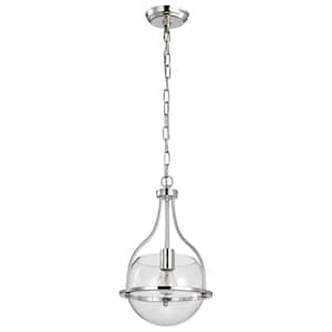Amado 60-Watt 1-Light Polished Nickel Shaded Pendant Light with Clear Glass Shade and No Bulbs Included