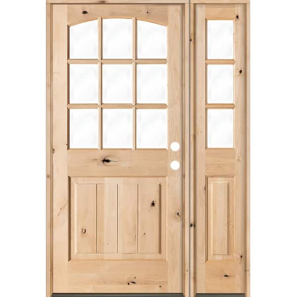 Krosswood Doors 46 in. x 80 in. Knotty Alder Left-Hand/Inswing 9-Lite Clear Glass Unfinished Wood Prehung Front Door with Right Sidelite