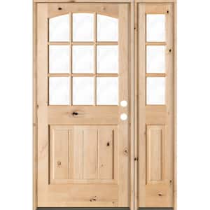50 in. x 80 in. Knotty Alder Left-Hand/Inswing 9-Lite Clear Glass Unfinished Wood Prehung Front Door with Right Sidelite