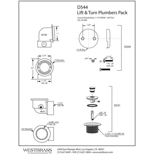 Westbrass Sch. 40 ABS 1-1/2 in. Course Thread Plumber's Pack Twist