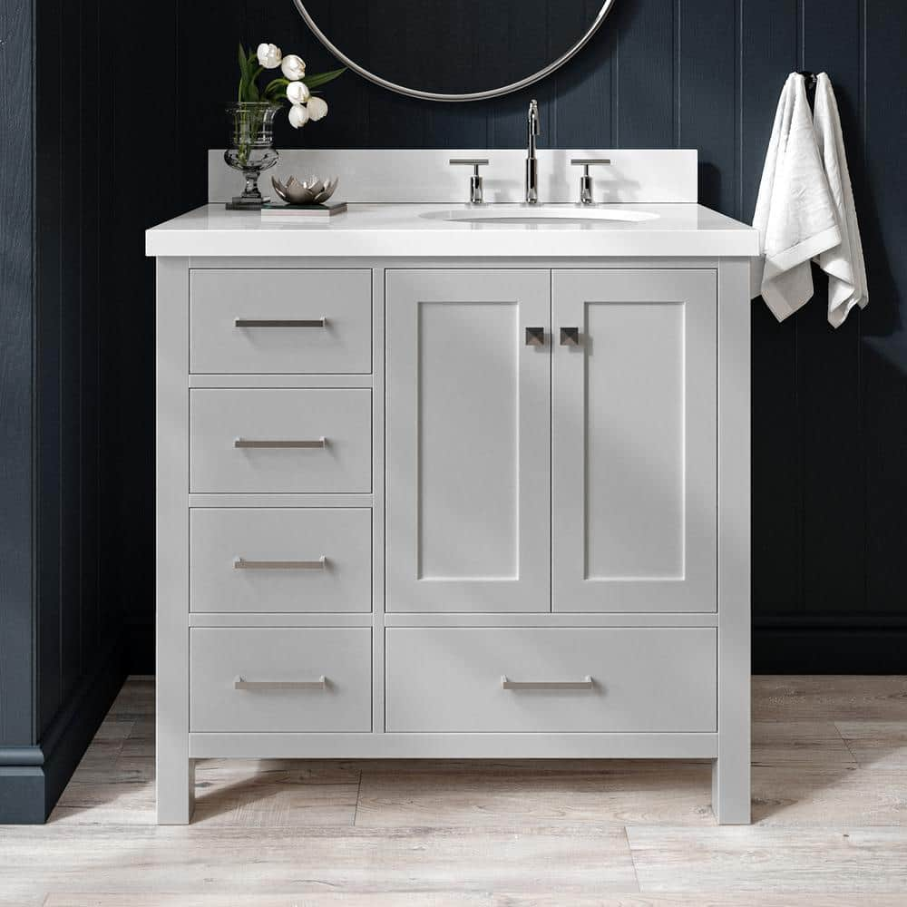 Cambridge 37 in. W x 22 in. D x 36 in. H Bath Vanity in Grey with Pure White Quartz Top -  ARIEL, A037SRWQOVOGRY