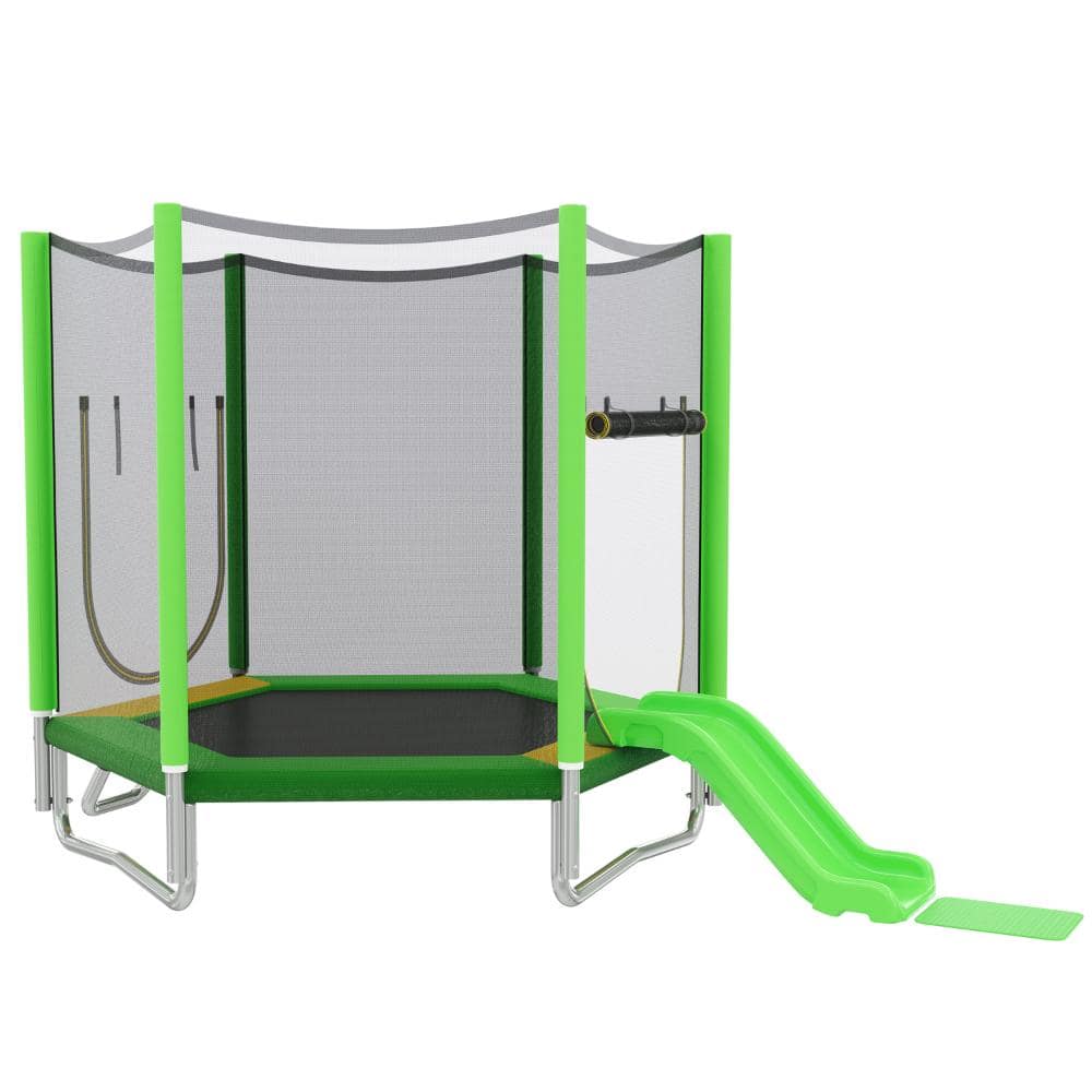 Nestfair 7 ft. Outdoor Green Trampoline with Safety Enclosure Net