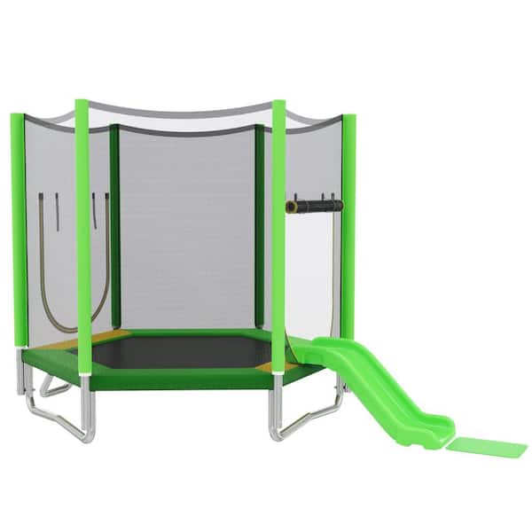 Nestfair 7 ft. Outdoor Green Trampoline with Safety Enclosure Net