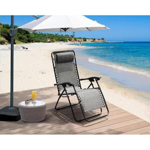 Gray, Zero Gravity Chairs Outdoor Lounge Chair Anti Gravity Folding Reclining Camping Chair with Headrest (Set of 2)