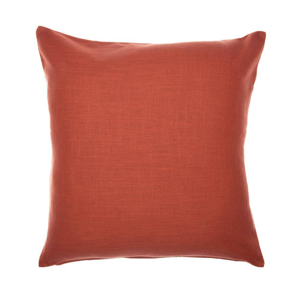 Orange and Ivory Geometric Embroidered Cotton Blend Throw Pillow
