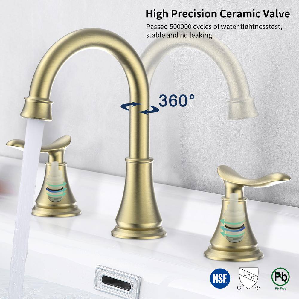 Brushed Gold 8-Inch Widespread Double Handle Bathroom Faucet