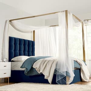 Madeleine Navy Gold Metal Wood Frame Upholstered Queen Size Canopy Bed