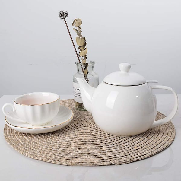 3-Cup White Porcelain Teapot with Removable Stainless Steel Infuser, Tea Pots for Loose Tea, Tea Infuser Pots for Gift