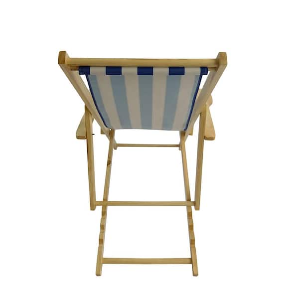 Folding Portable Dark Blue Canvas Wood Outdoor Lounge Chair with Cup Holder