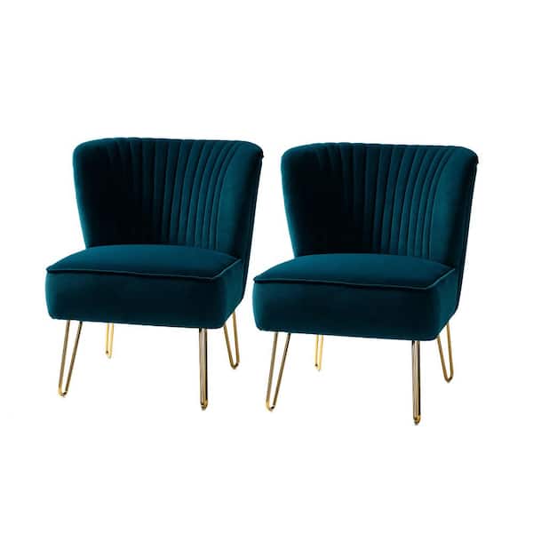 JAYDEN CREATION Alonzo Teal Upholstery Tufted Side Wingback Chair with Metal Base (Set of 2)