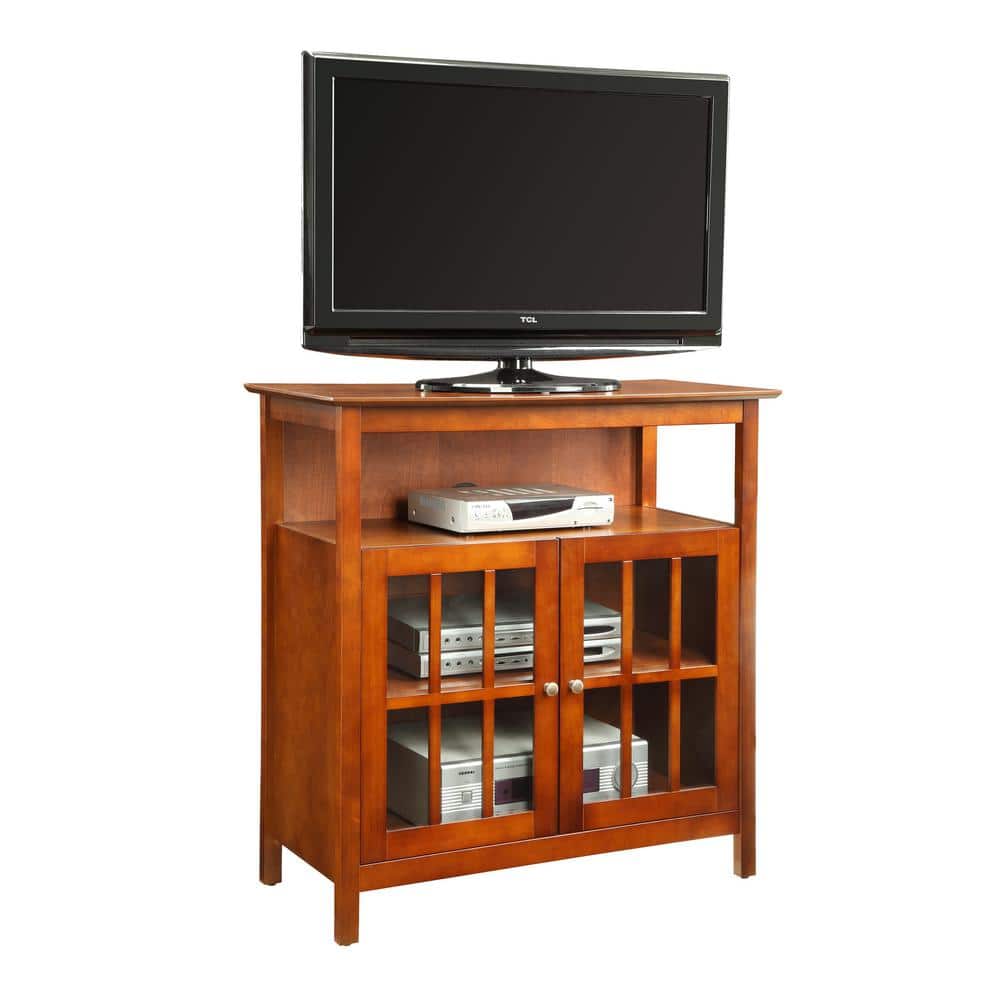 Cherry Wood Highboy TV Stand with Cabinets