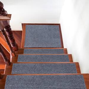 Comfort Collection Washable Non-Slip Rubberback Solid 8 in. x 30 in. Indoor Stair Treads, Set of 7, Gray
