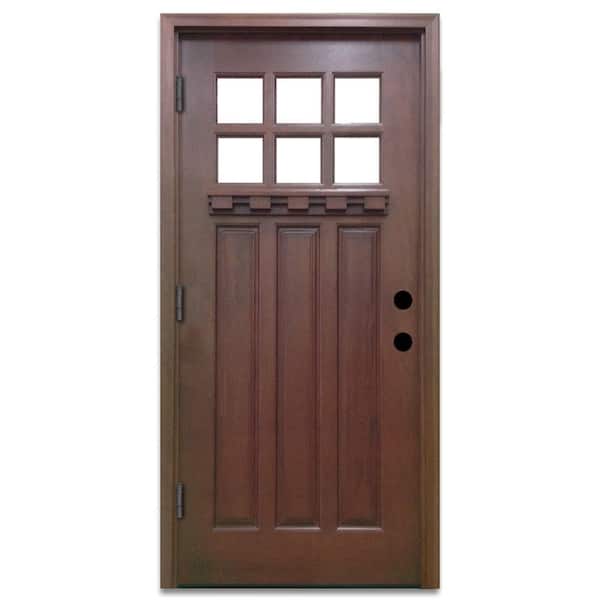 Steves & Sons 36 in. x 80 in. Craftsman 6 Lite Stained Mahogany Wood Prehung Front Door