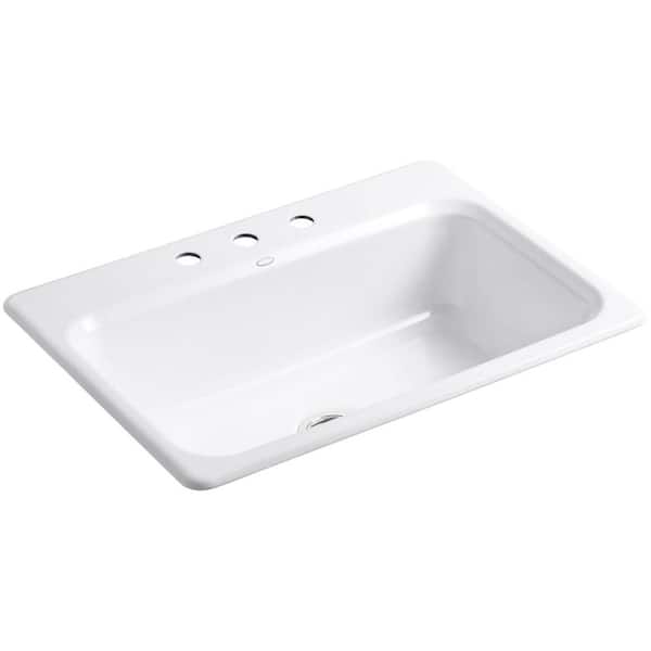 KOHLER Bakersfield Drop-In Cast-Iron 31 in. 3-Hole Single Bowl Kitchen Sink in White
