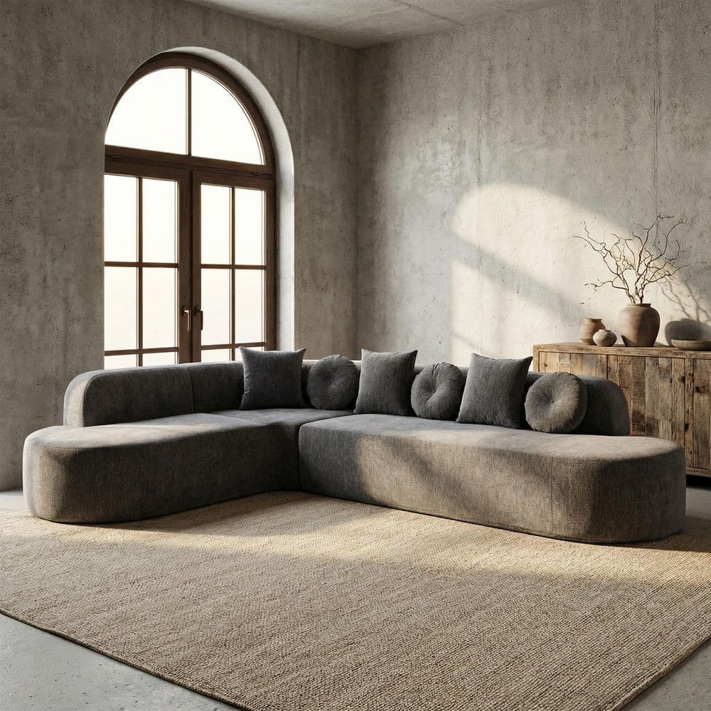 Jett 122.64 in. 2-Piece Polyester Compression Modular Curved Sectional Sofa in Gray with Pillows price history on PriceWatchPro