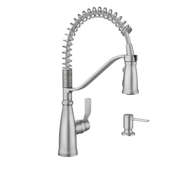 MOEN Nolia Single-Handle Pre-Rinse Spring Pulldown Sprayer Kitchen Faucet with Power Boost in Spot Resist Stainless