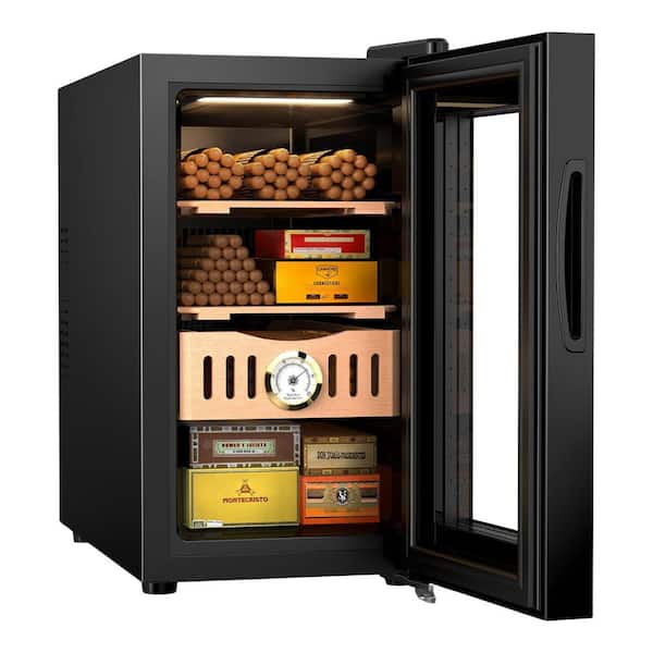 19.5 in. W x 17.6 in. H Black Spanish Cedar Wood Electric Cooling Cigar Humidor Cabinet w/Temperature Control