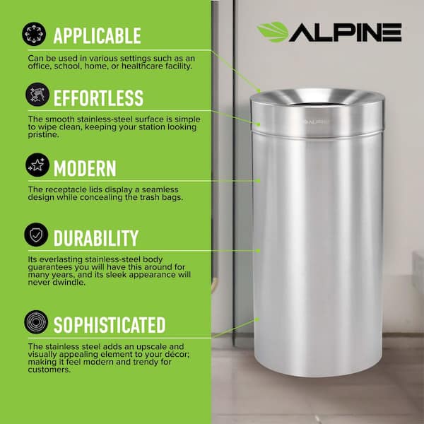 Alpine Industries 27 Gal. Stainless Steel Compost Indoor Trash Can