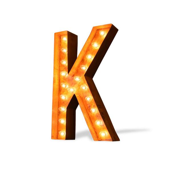 TrekShops Modern American 24 in. High Rusted Steel Alphabet Letter K Plug-In Marquee Lights