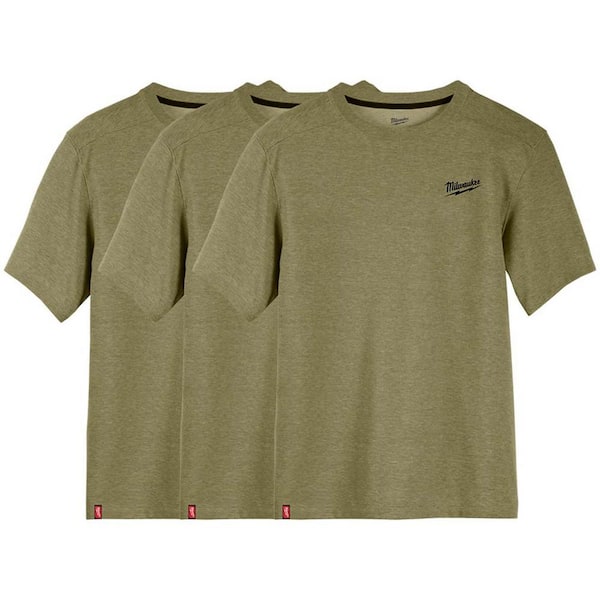 Men's Large Green Cotton/Polyester Short-Sleeve Hybrid Work T-Shirt (3-Pack)