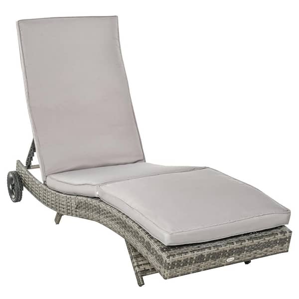 Unbranded Wicker Outdoor Chaise Lounge with Grey Cushions, 5 Level Adjustable Backrest and Wheels for Easy Movement