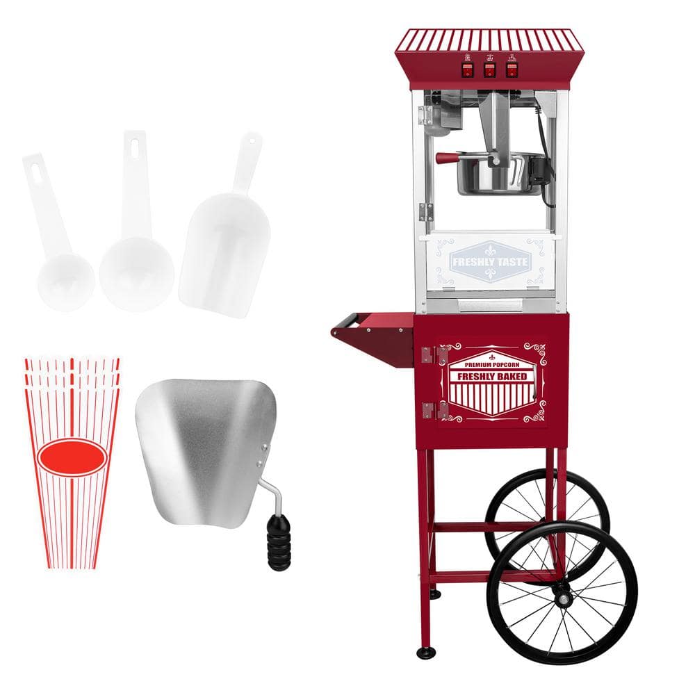 800 W 10 oz. Red Popcorn Machine Cart