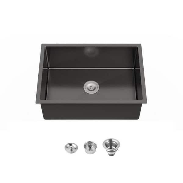 Undermount Sink 27 in. x 19 in. Single Bowl 20-Gauge Stainless Steel Handmade Sink in Black,w/US Standard Drain and Hook