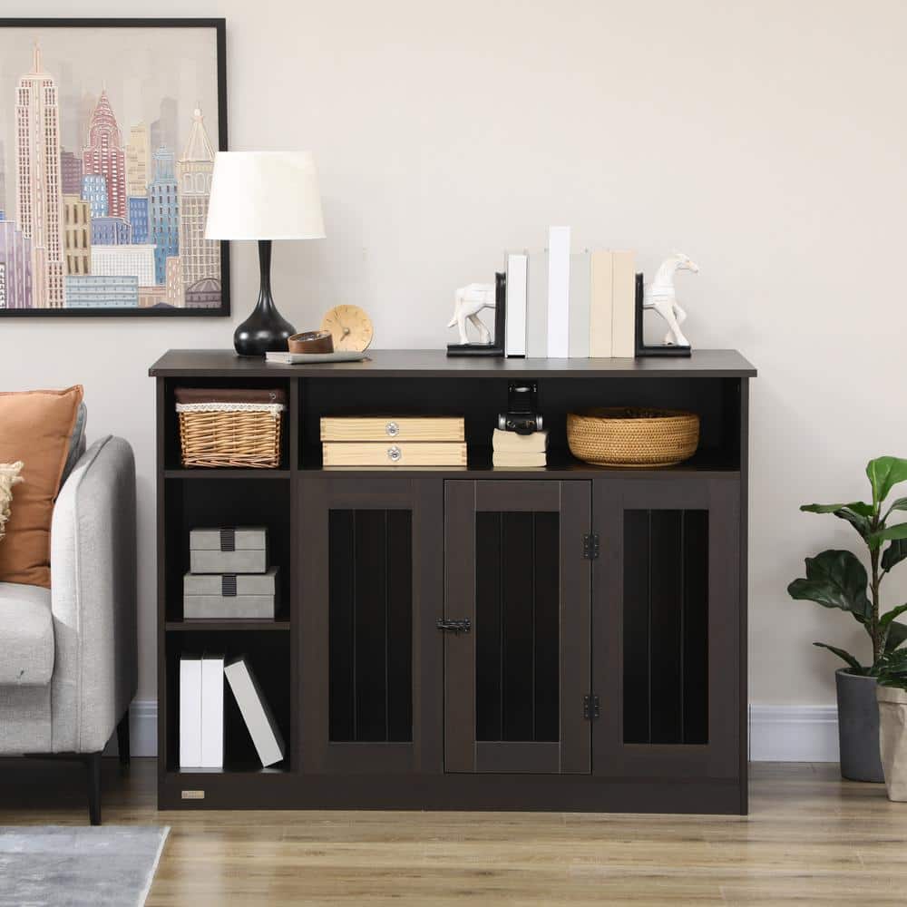 Medium Brown Wooden Dog Crate Table with Storage