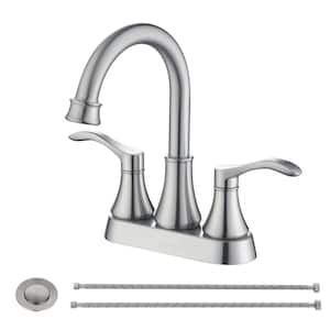4 in. Centerset Double Handle High Arc Bathroom Faucet with Pop Up Drain Sets Included in Brushed Nickel