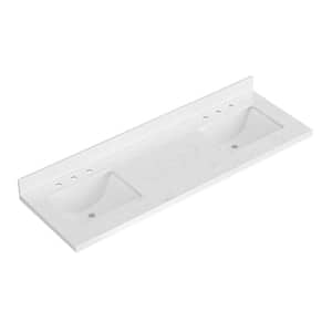 66 in. W x 22 in. D in Carrara White Quartz with 1.5 in Thick Milter Edge with Rectangle Double Sink Vanity Top in White