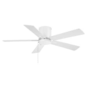 Grantway 48 in. Indoor/Covered Outdoor Matte White Flush Mount Ceiling Fan with Pull Chain Included