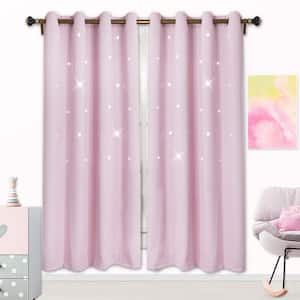Pink 96 in. L x 52 in. W Room Darkening Curtains Laser Hollow-Out Star for Kids Room (2-Panels)