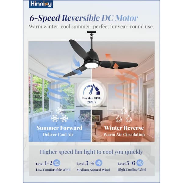 HINNIXY 42 in Outdoor Black Fandelier Downrod Waterproof Ceiling