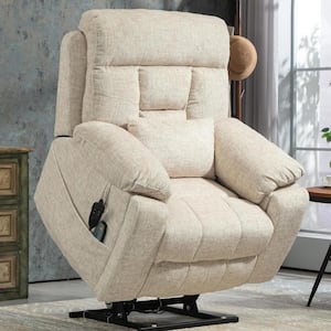 Enhanced Flagship Oversized Dual OKIN Motor Chenille Lift Recliner with Massage HeatingandAssisted Standing - Cream