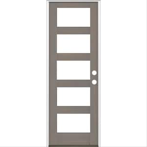 32 in. x 96 in. Modern Hemlock Left-Hand/Inswing 5-Lite Clear Glass Grey Stain Wood Prehung Front Door