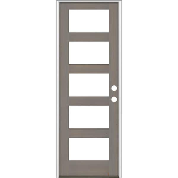 Krosswood Doors 32 in. x 96 in. Modern Hemlock Left-Hand/Inswing 5-Lite Clear Glass Grey Stain Wood Prehung Front Door